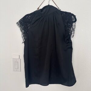 Ann Taylor Black Lace Flutter Sleeve Blouse